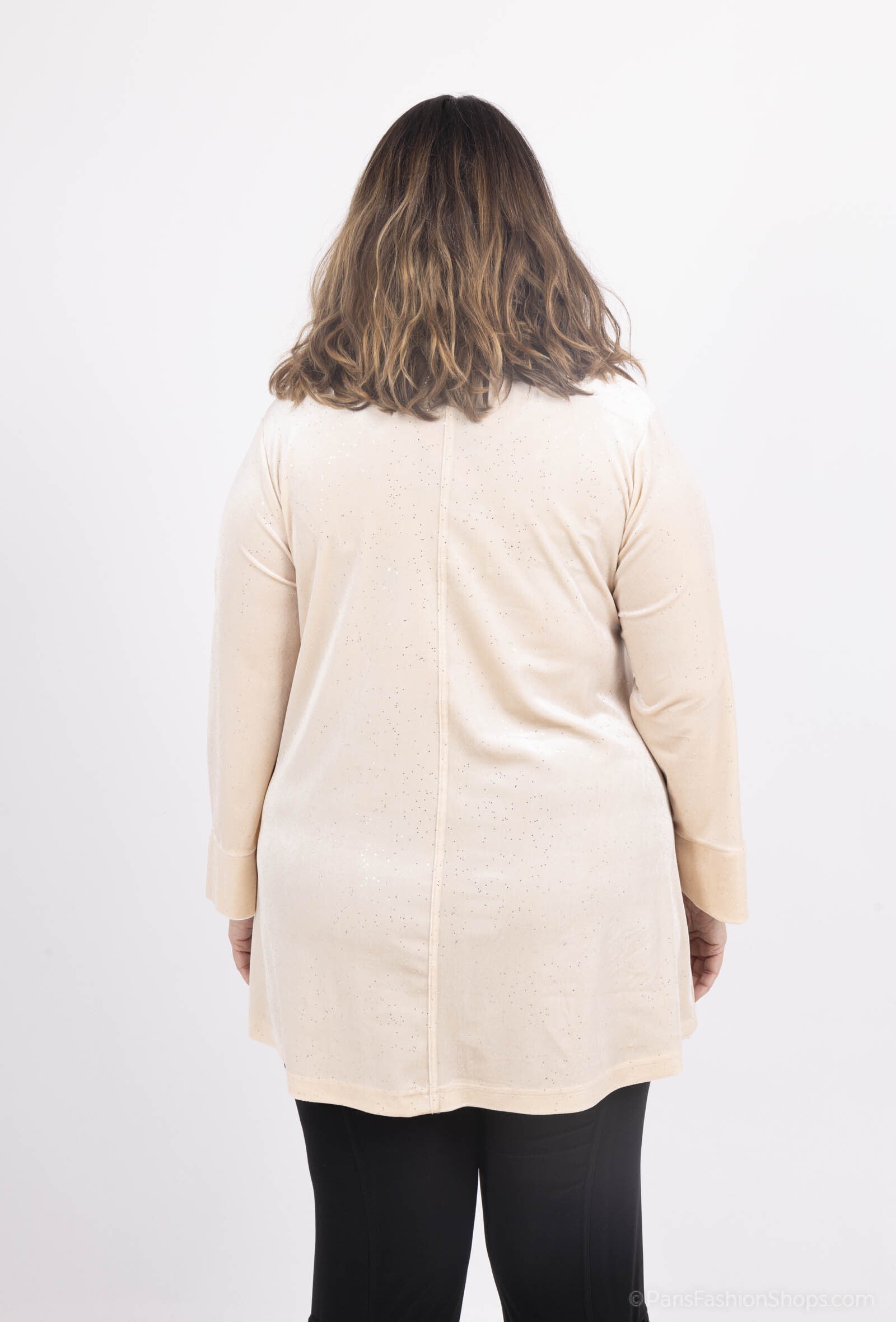 Plus Size Sequined Velvet Openwork Collar Tunic