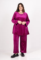 Plus Size Sequined Velvet Openwork Collar Tunic