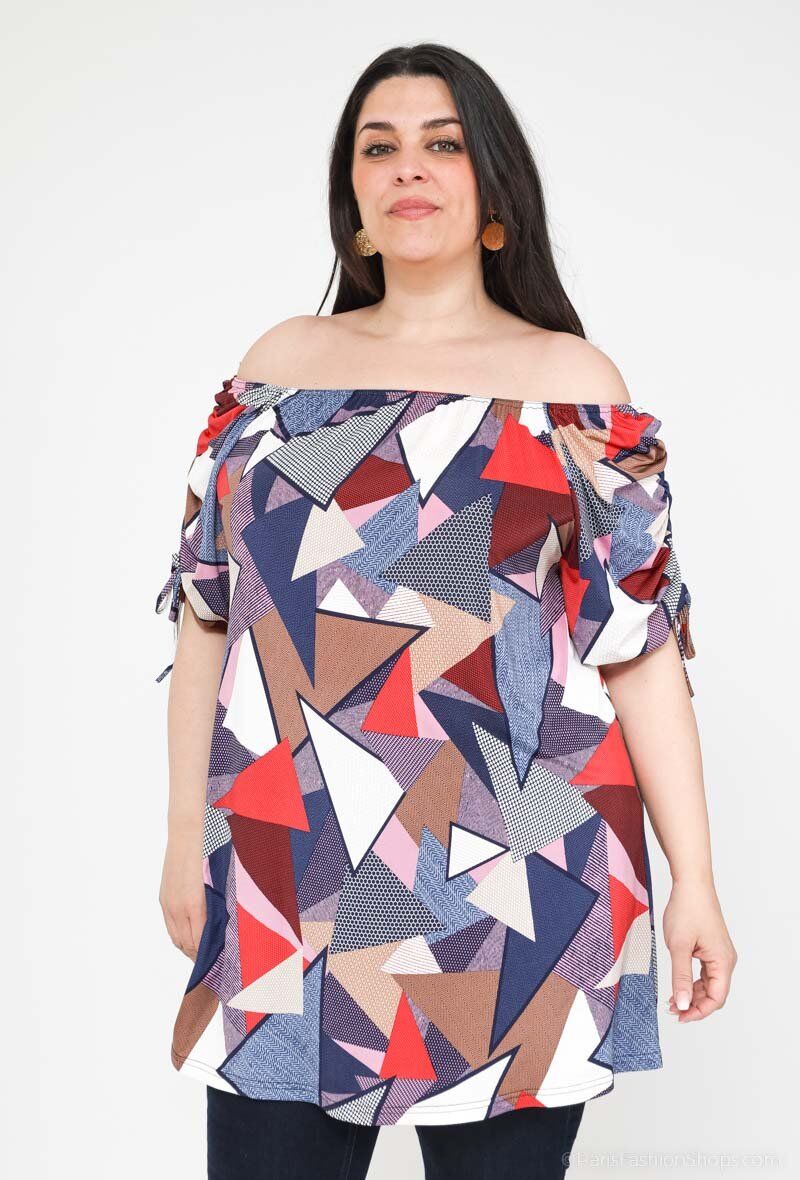 Plus Size Bardot Tunika med Bågsleeves