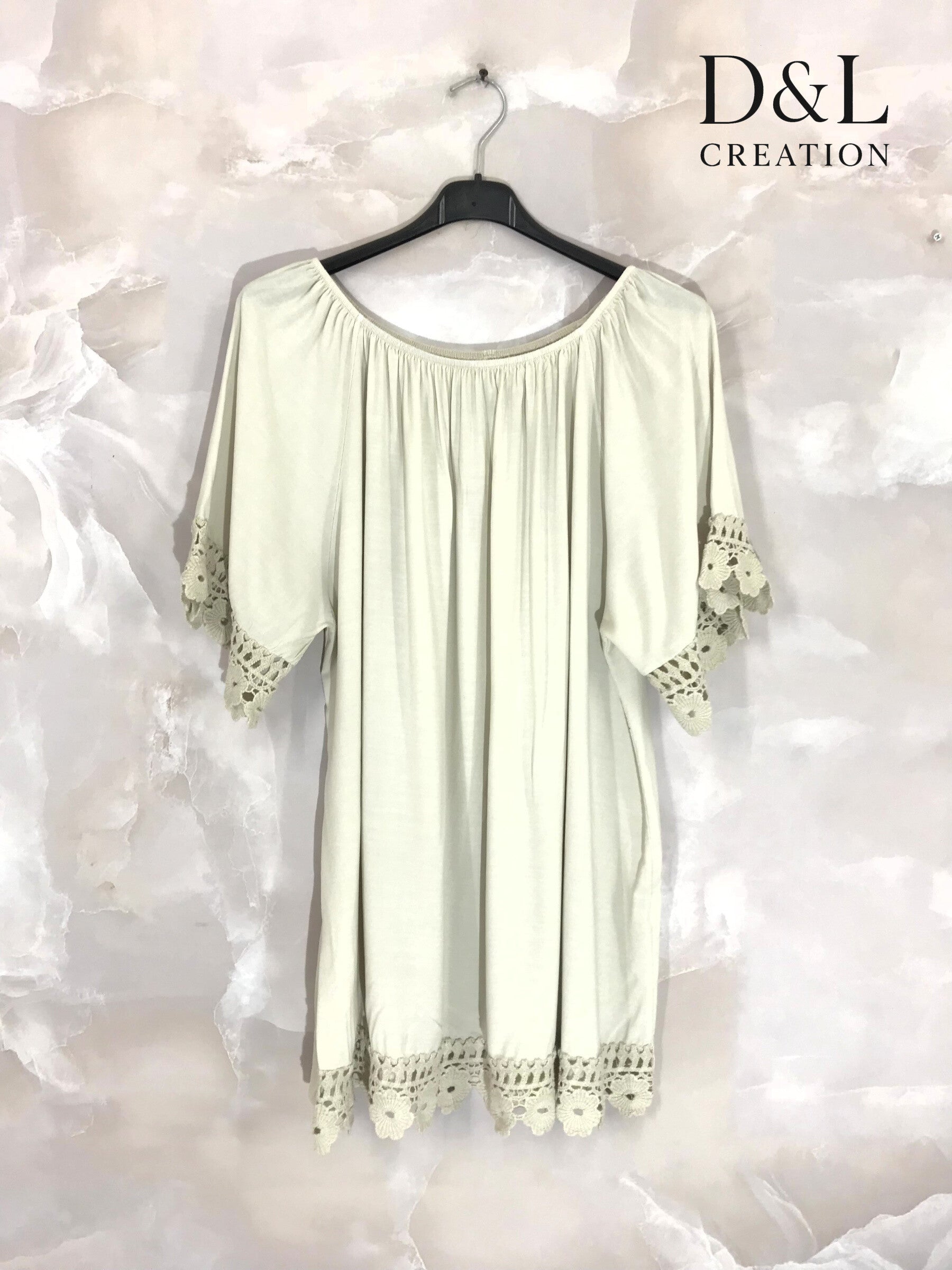 Plus Size Boat neck tunic with lace size 38 to 54