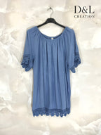Plus Size Boat neck tunic with lace size 38 to 54