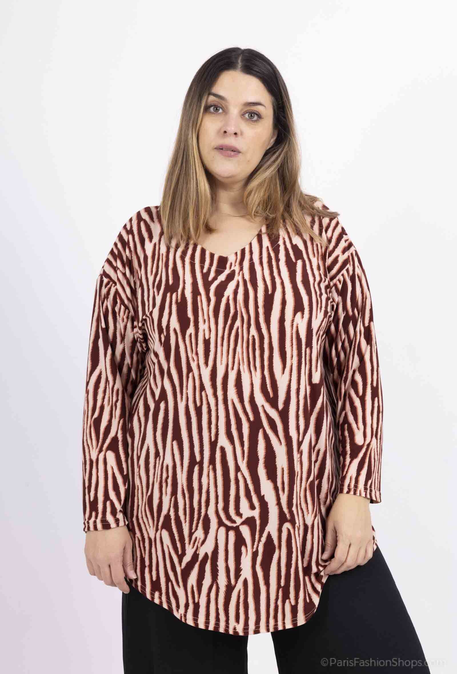 Plus Size Round neck printed tunic with crossed back