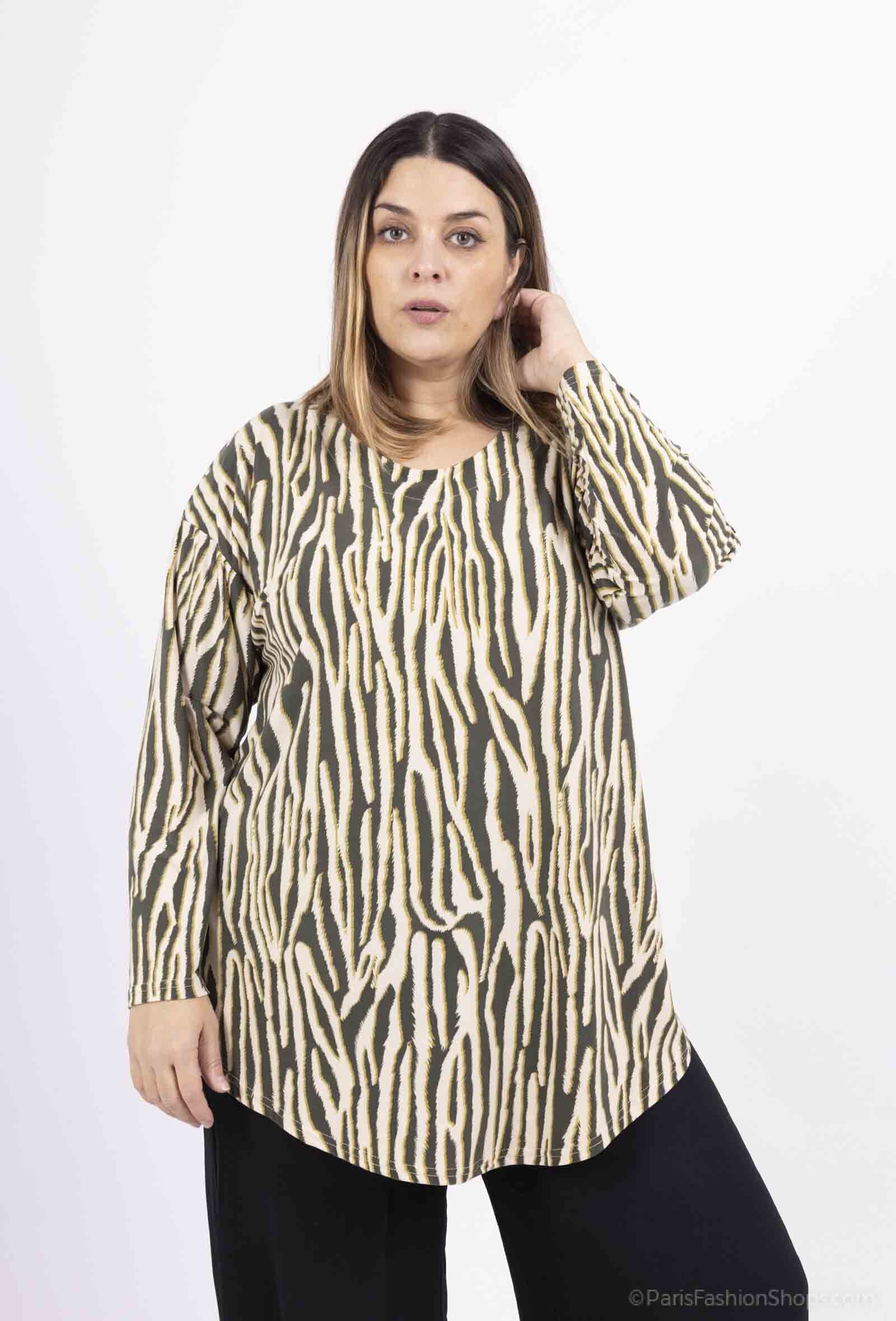 Plus Size Rundhalstryckt Tunika med Korsad Rygg