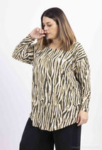 Round neck printed tunic with crossed back i Stor Storlek
