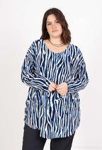 Plus Size Rundhalstryckt Tunika med Korsad Rygg