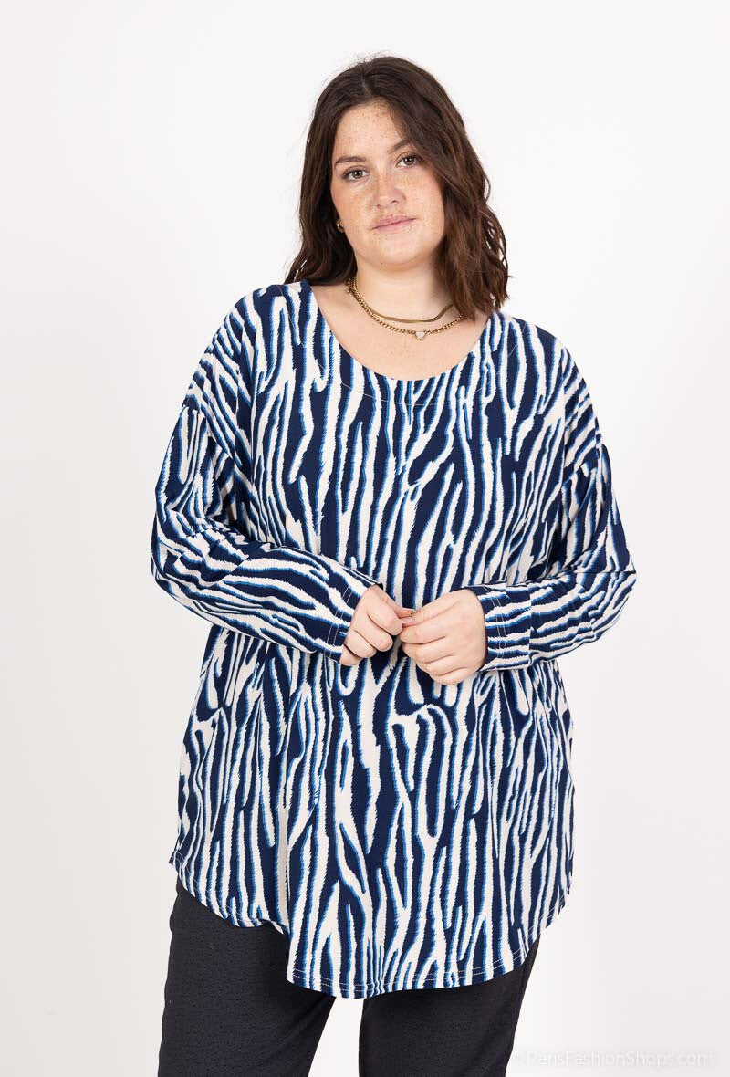Plus Size Rundhalstryckt Tunika med Korsad Rygg