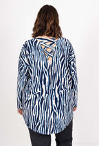 Plus Size Rundhalstryckt Tunika med Korsad Rygg