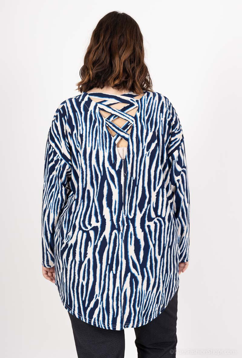 Plus Size Rundhalstryckt Tunika med Korsad Rygg