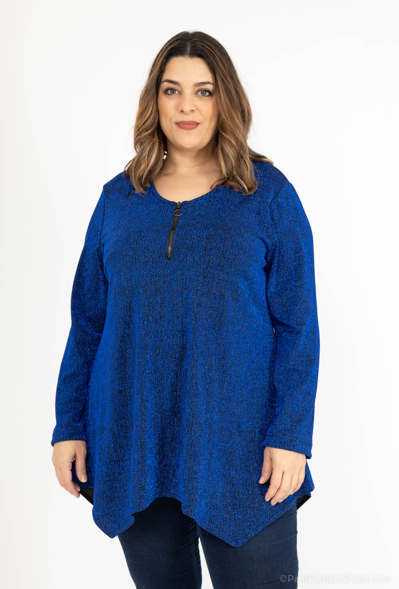 Plus Size Rundhals Zipper Tunika med Paljetter