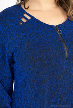 Plus Size Rundhals Zipper Tunika med Paljetter