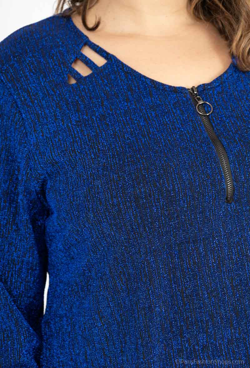 Plus Size Rundhals Zipper Tunika med Paljetter