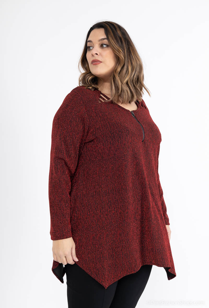 Plus Size Rundhals Zip Tunika med Paljetter