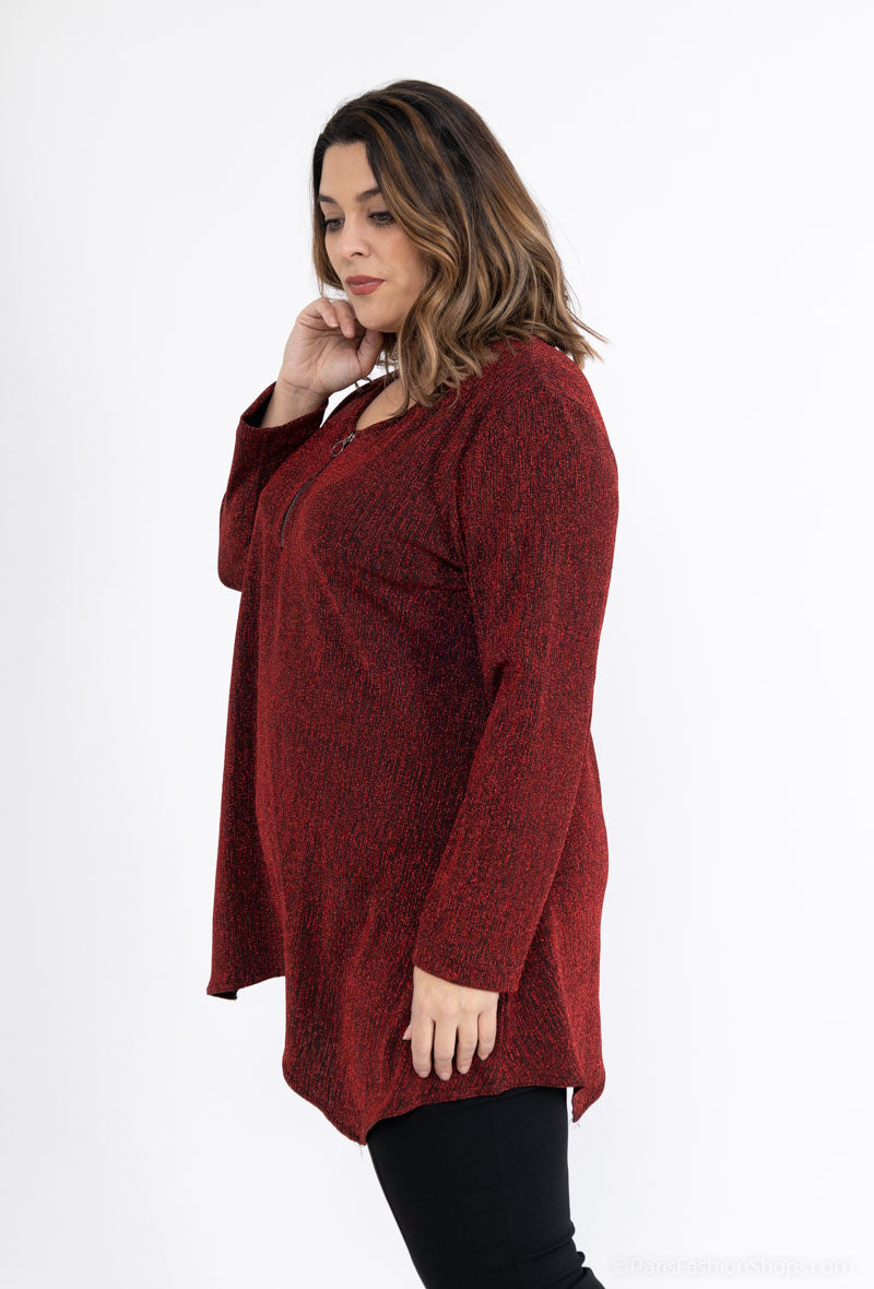 Plus Size Rundhals Zip Tunika med Paljetter