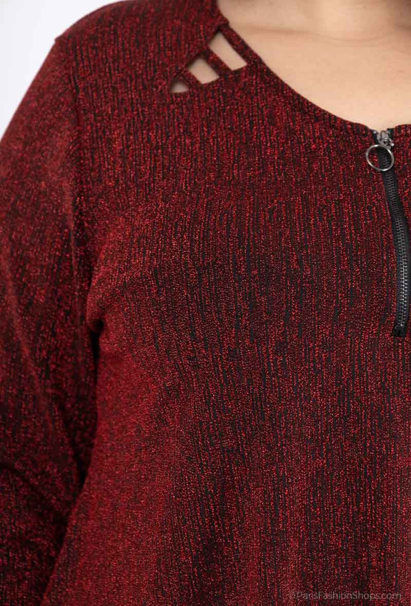 Plus Size Rundhals Zip Tunika med Paljetter