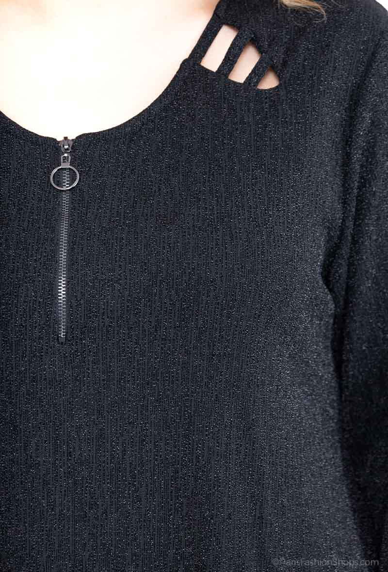 Plus Size Rundhals Zipped Tunika med Paljetter