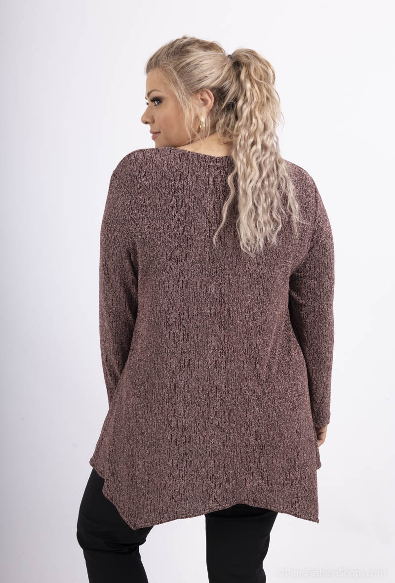 Plus Size Rundhalsad Tunika med Dragkedja och Paljetter