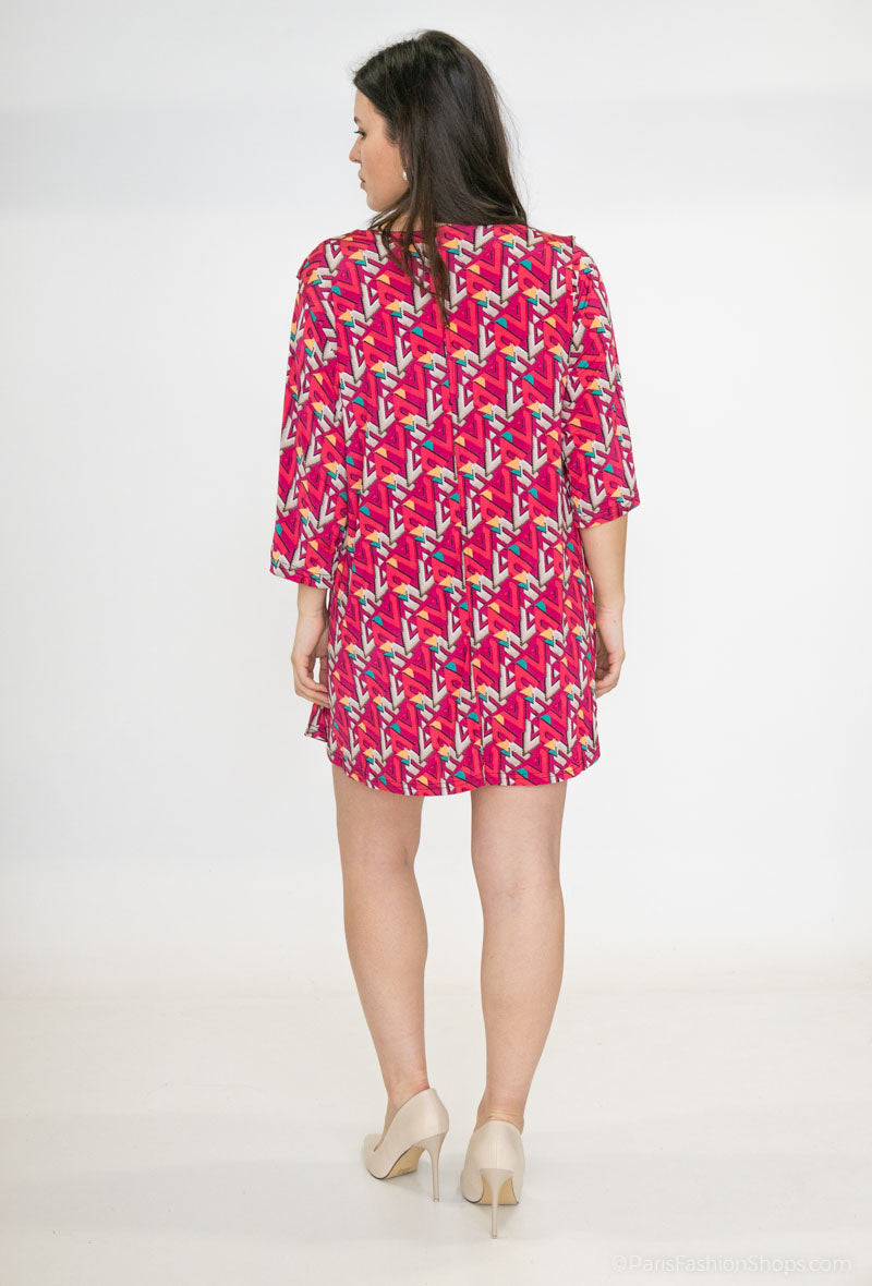 Plus Size V-ringad tunika med volangtryck