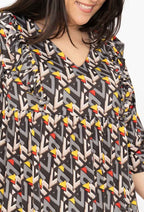 Plus Size V-neck Tunika med Volangtryck