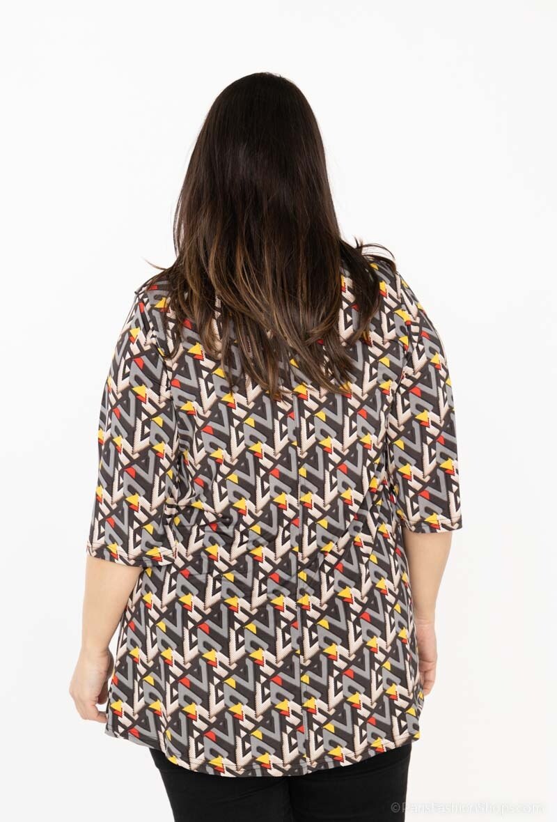 Plus Size V-neck Tunika med Volangtryck