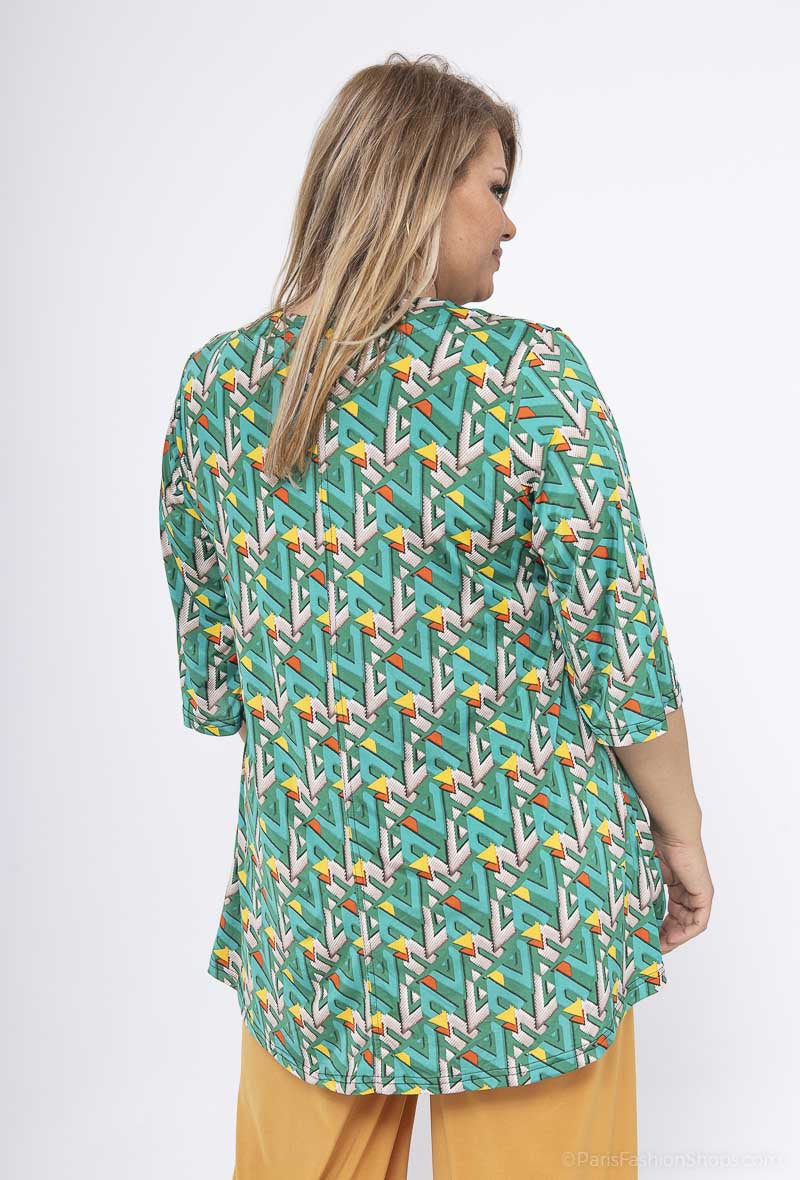Plus Size V-ringad tunika med volangtryck