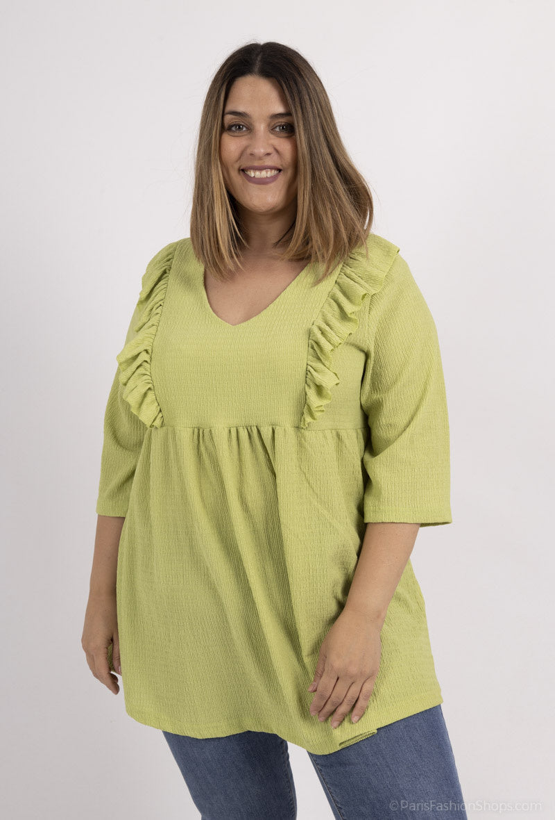 Plus Size Ruffled Pleated V-Neck Tunic