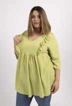 Plus Size Ruffled Pleated V-Neck Tunic