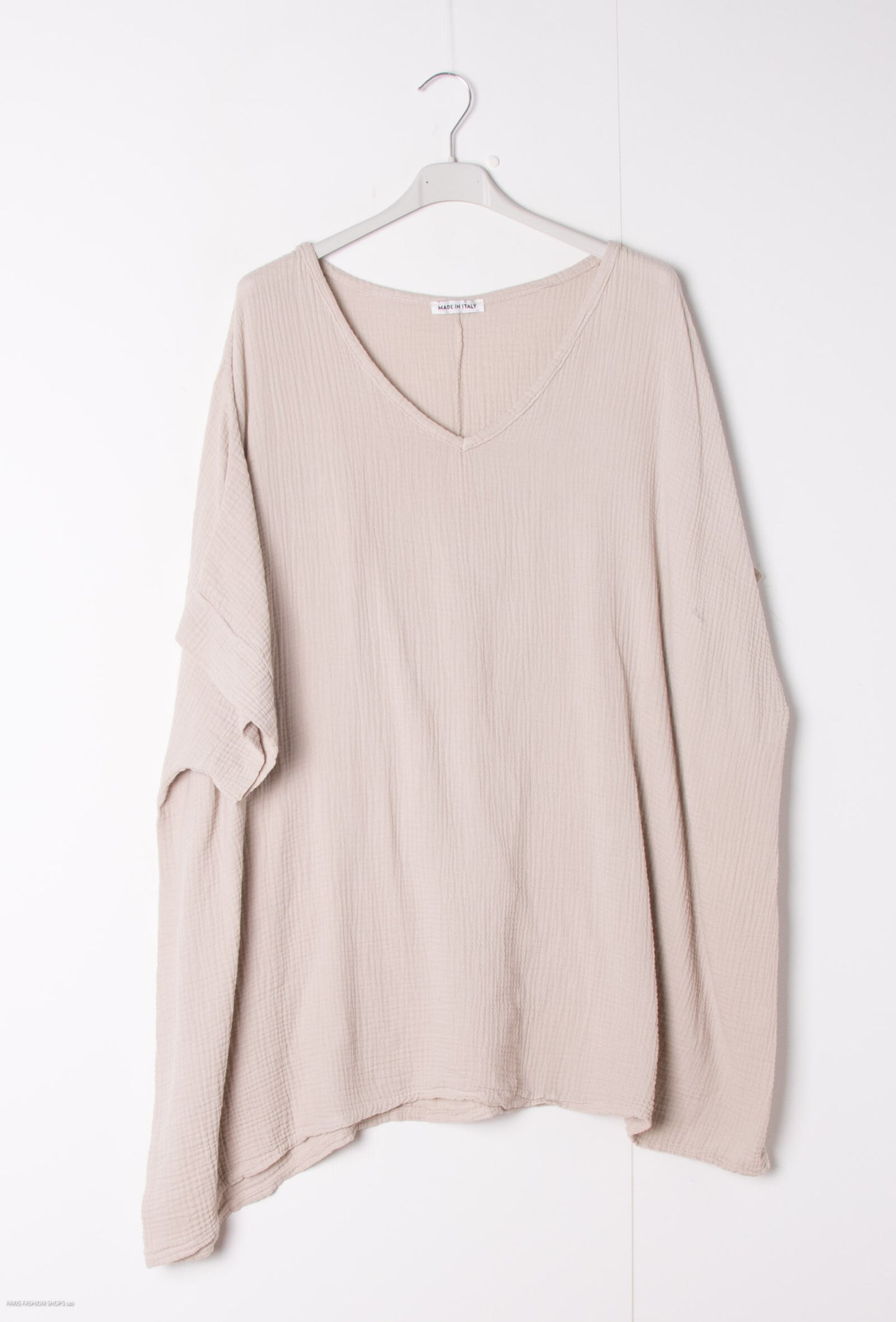 Plus Size Cotton gauze loose V-neck tunic