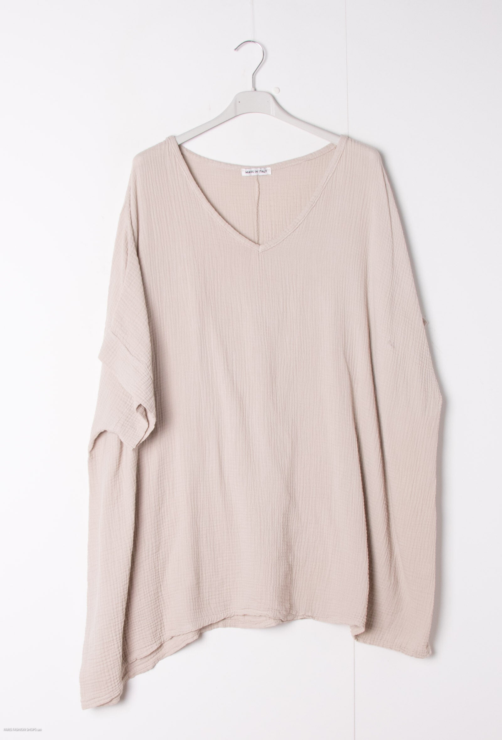 Plus Size Cotton gauze loose V-neck tunic