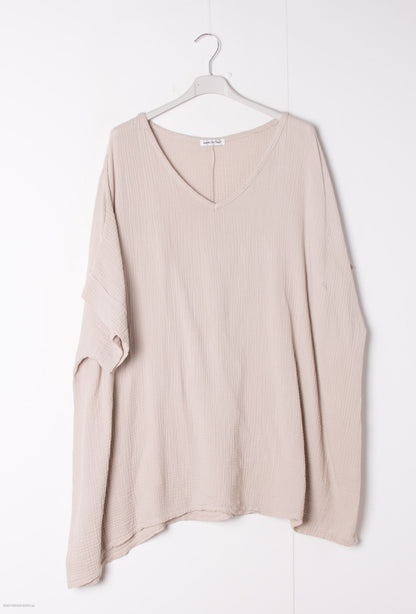 Plus Size Cotton gauze loose V-neck tunic