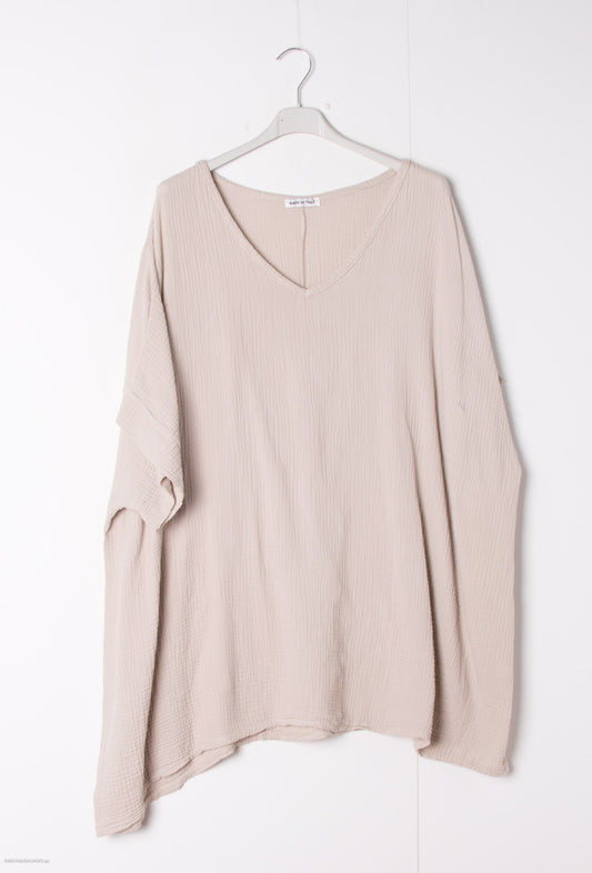 Plus Size Cotton gauze loose V-neck tunic