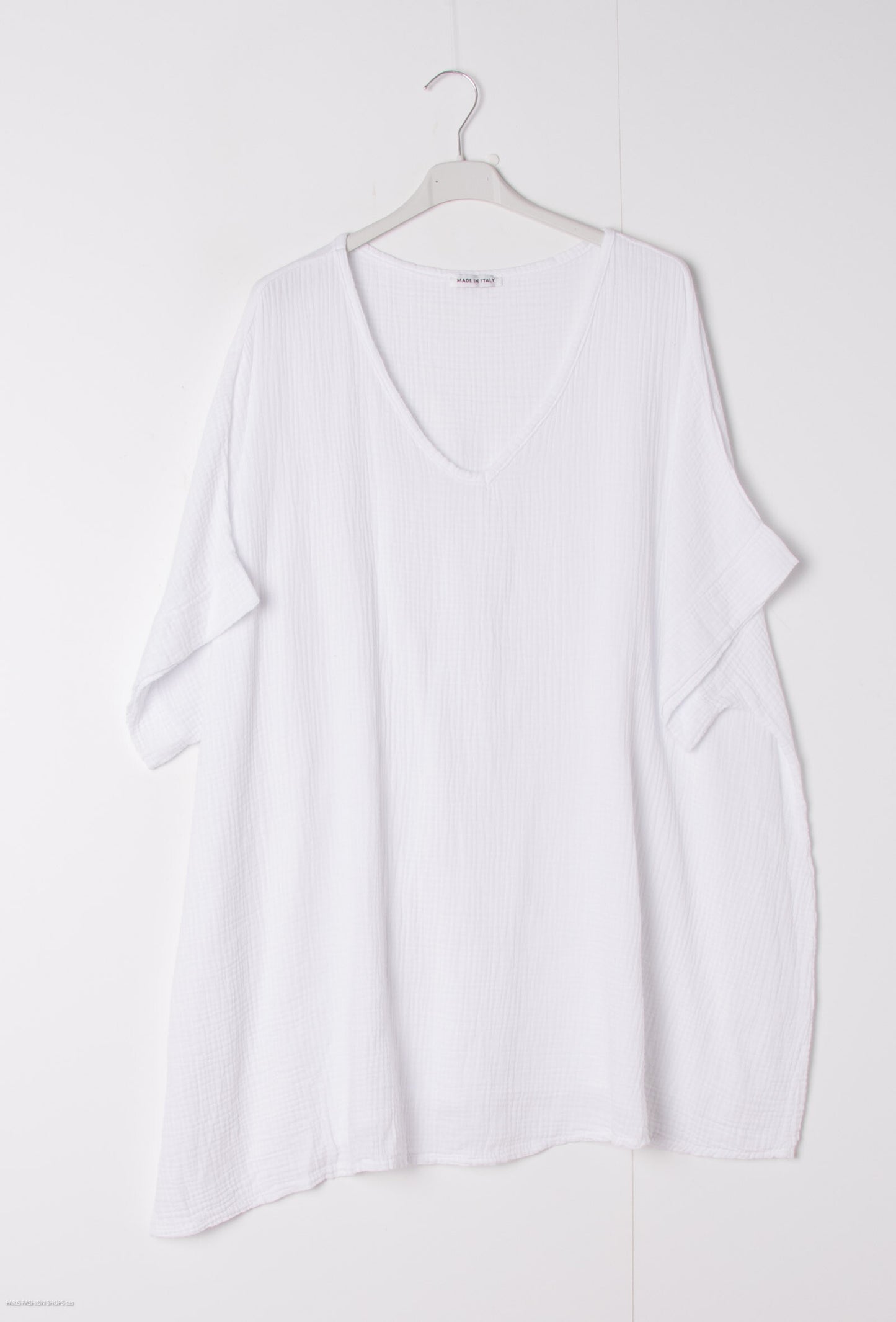 Plus Size Cotton gauze loose V-neck tunic