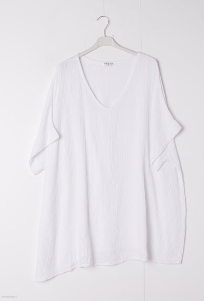 Plus Size Cotton gauze loose V-neck tunic
