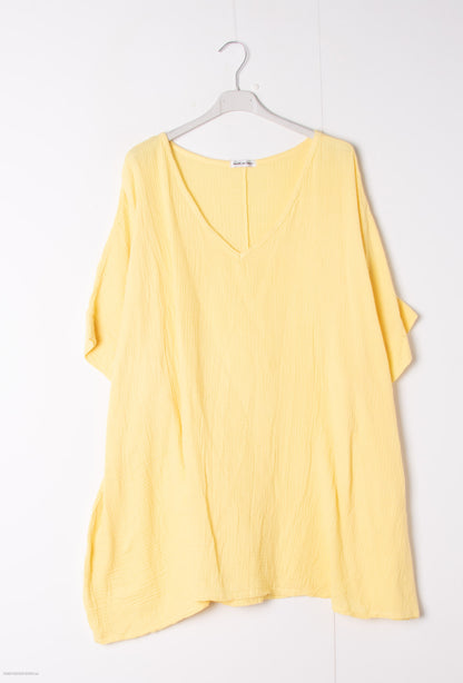 Plus Size Cotton gauze loose V-neck tunic