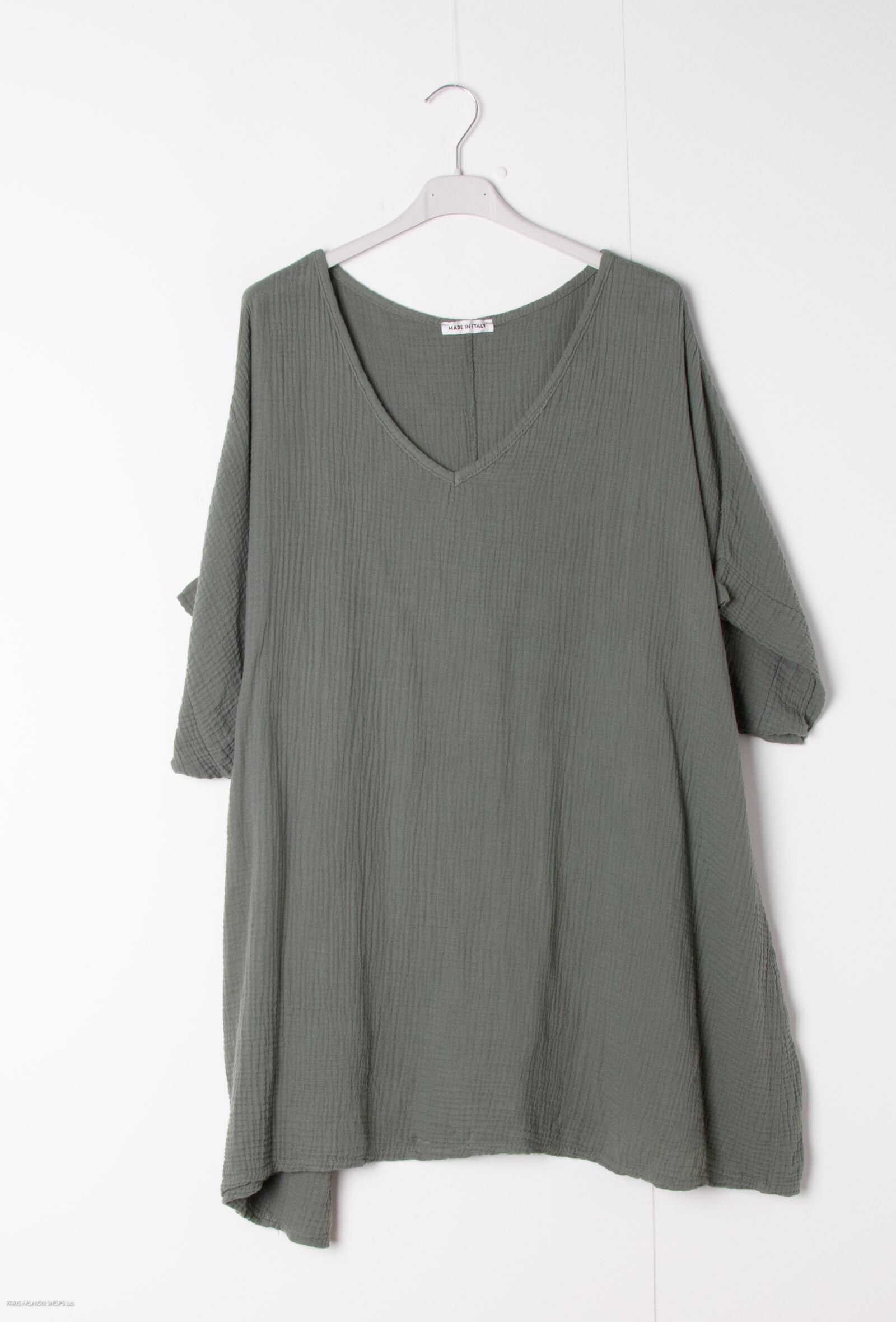 Cotton gauze loose V-neck tunic i Stor Storlek
