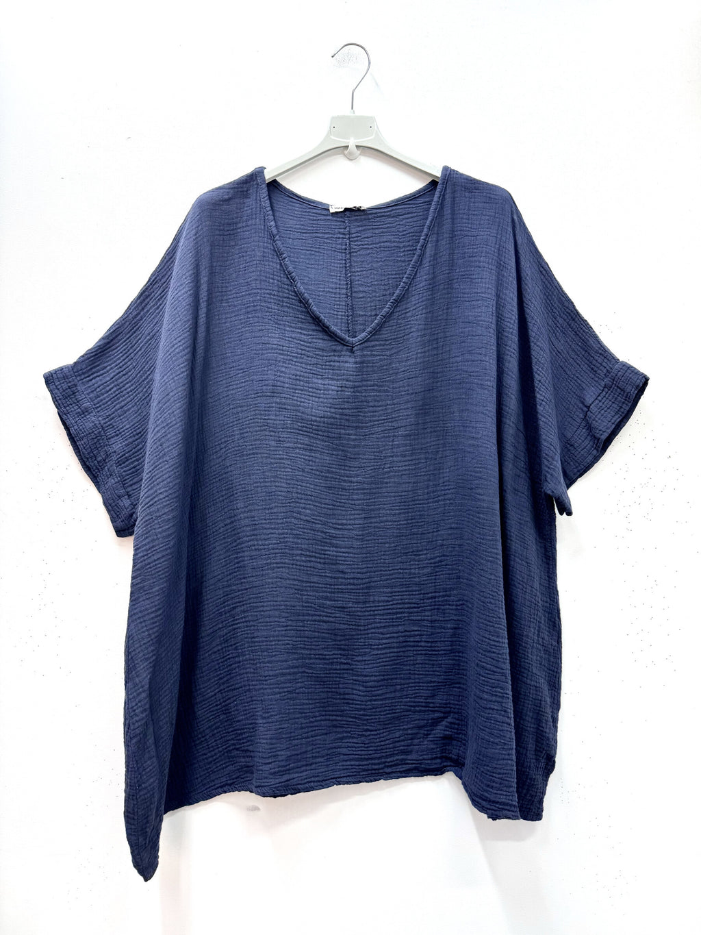 Plus Size Cotton gauze loose V-neck tunic