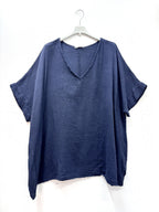 Plus Size Cotton gauze loose V-neck tunic
