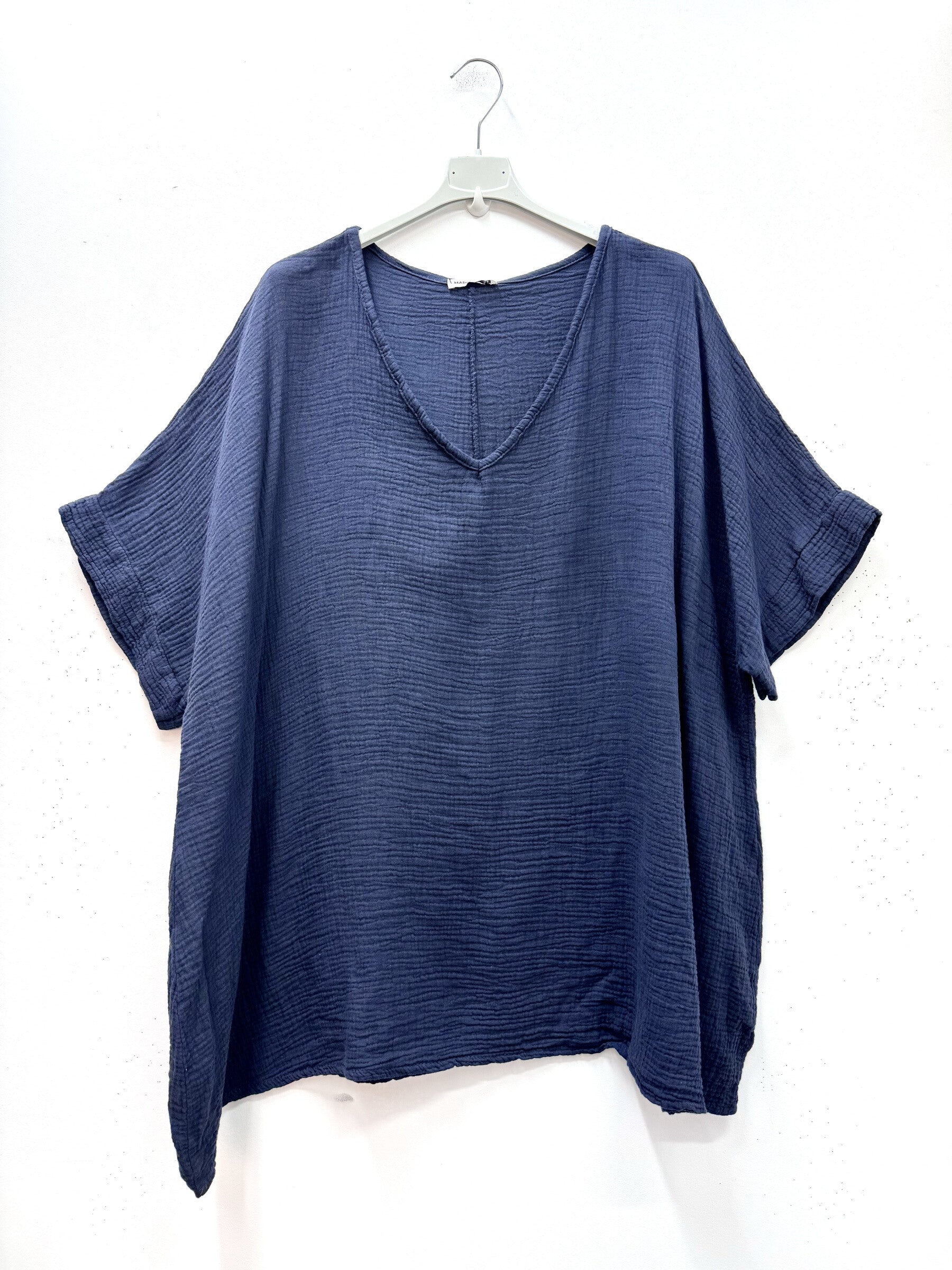 Plus Size Cotton gauze loose V-neck tunic