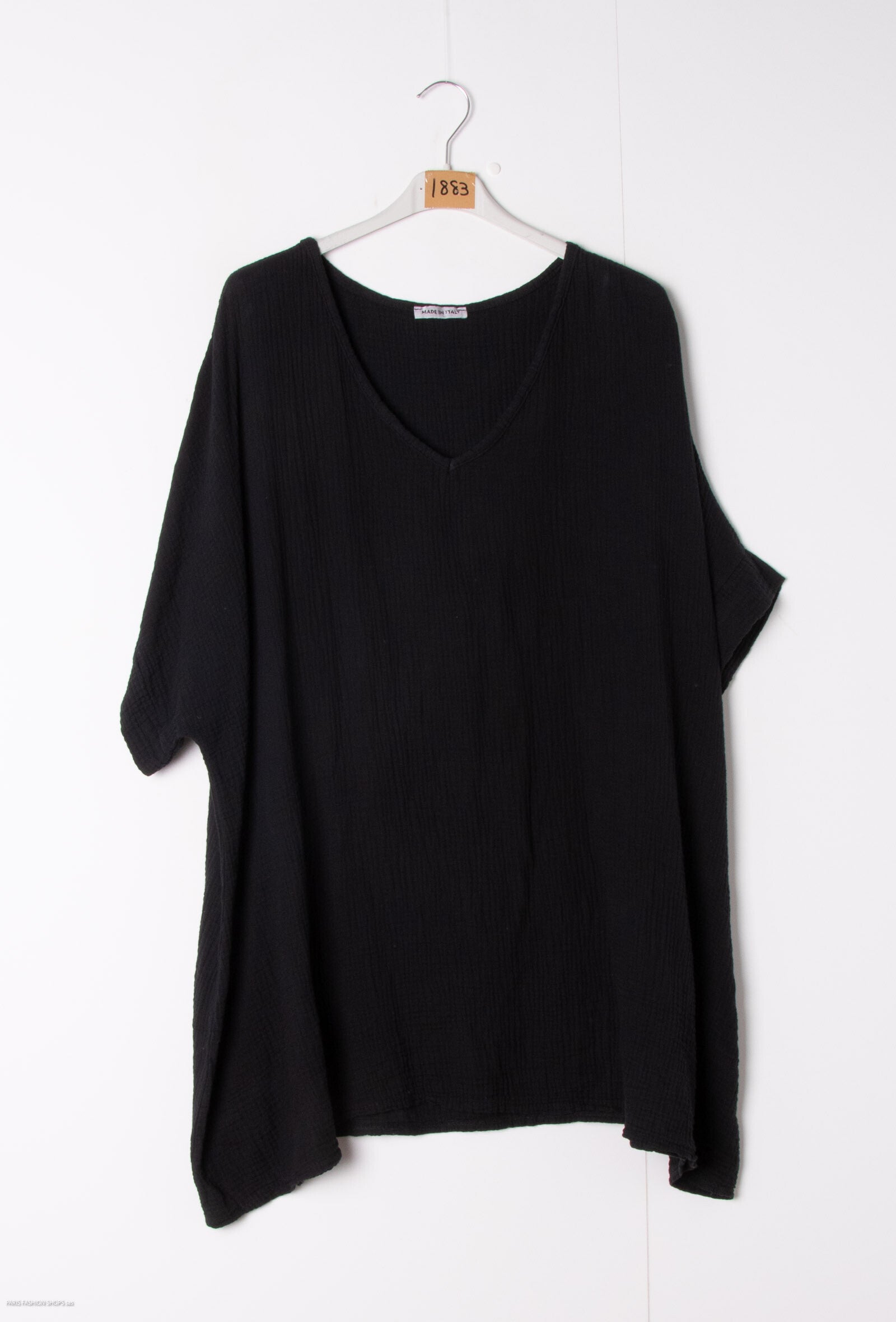 Lös V-ringad tunika i bomullsgaze i Stor Storlek