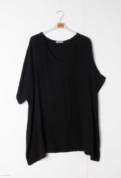 Plus Size Cotton gauze loose V-neck tunic