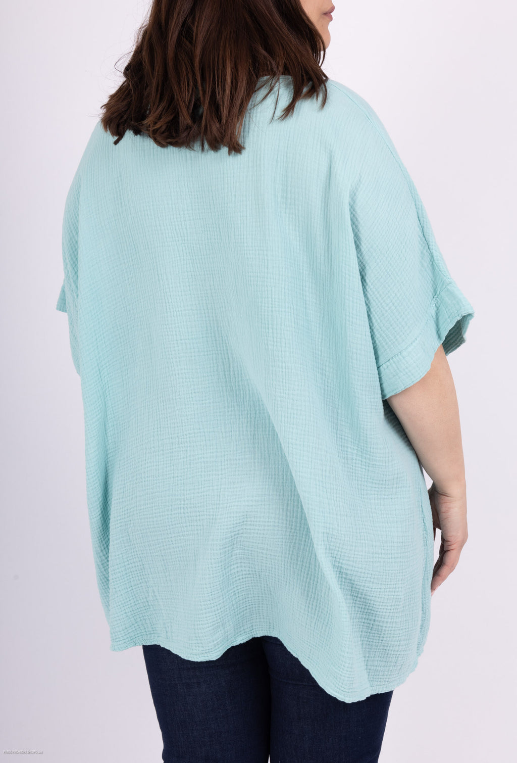 Lös V-ringad tunika i bomullsgaze i Stor Storlek