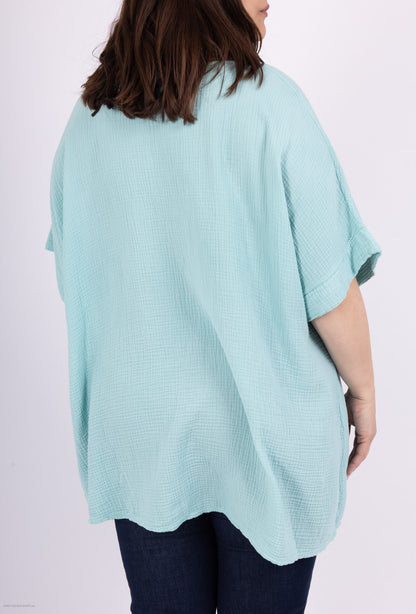 Plus Size Lösa V-ringad Tunika i Bomullsgaze