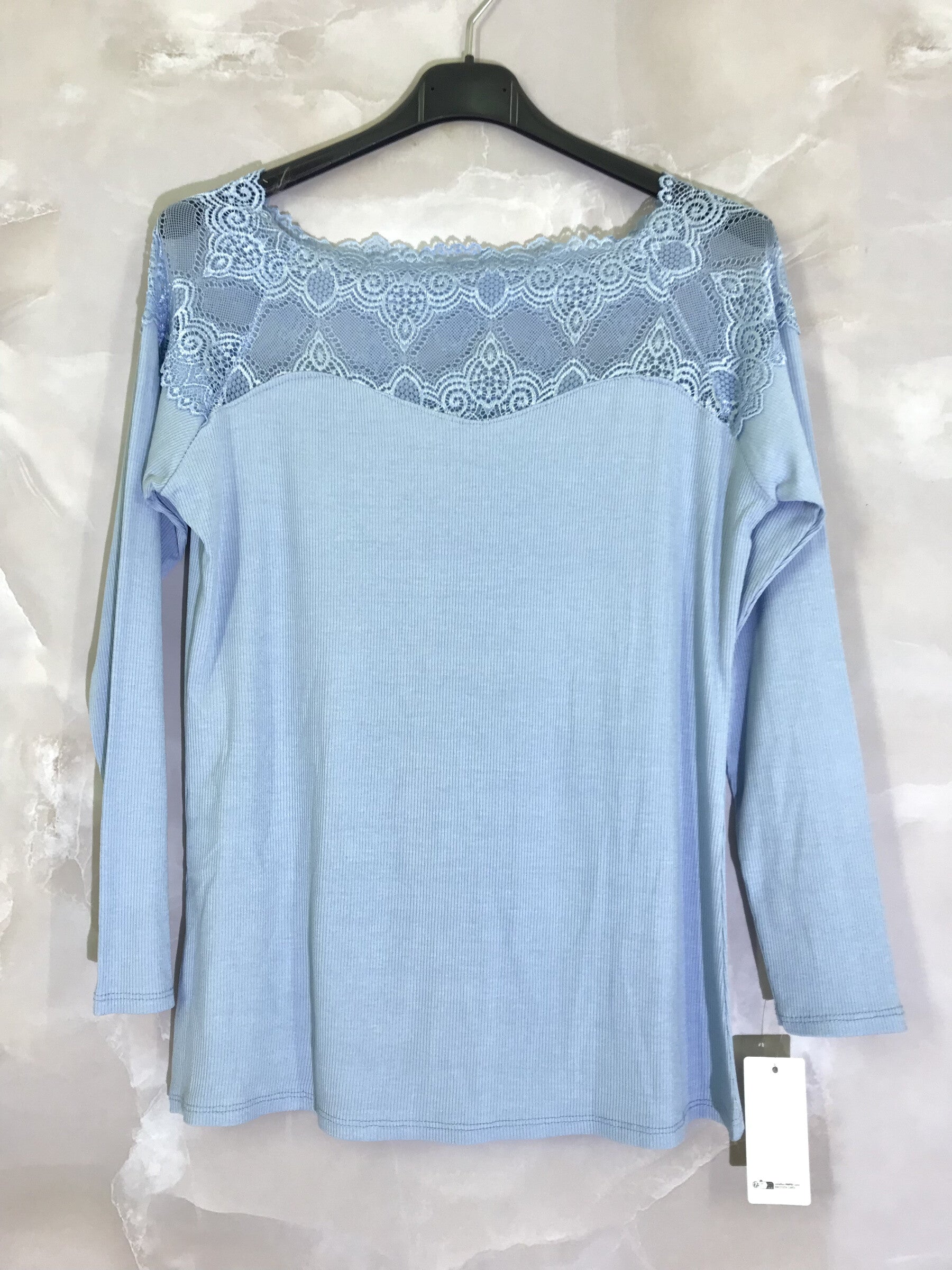 Plus Size Ribbad Tunika med Båthals Spets