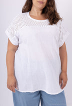 Plus Size Cotton-linen tunic with openwork top