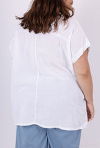 Plus Size Bomull-Linne Tunika med Öppenverk