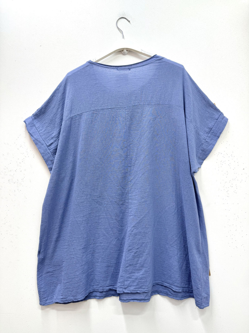 Cotton-linen tunic med openwork topp i Stor Storlek