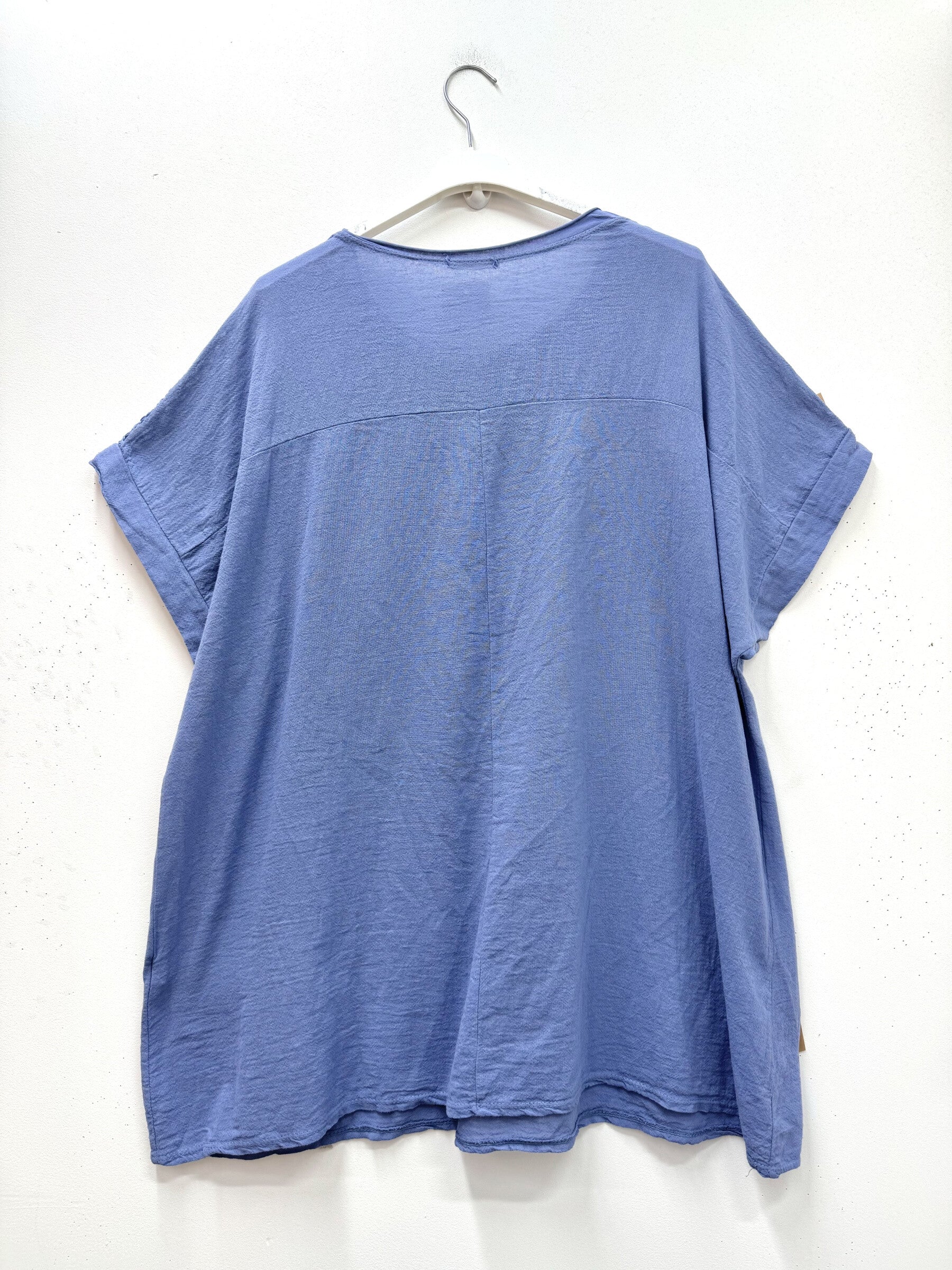 Cotton-linen tunic med openwork topp i Stor Storlek