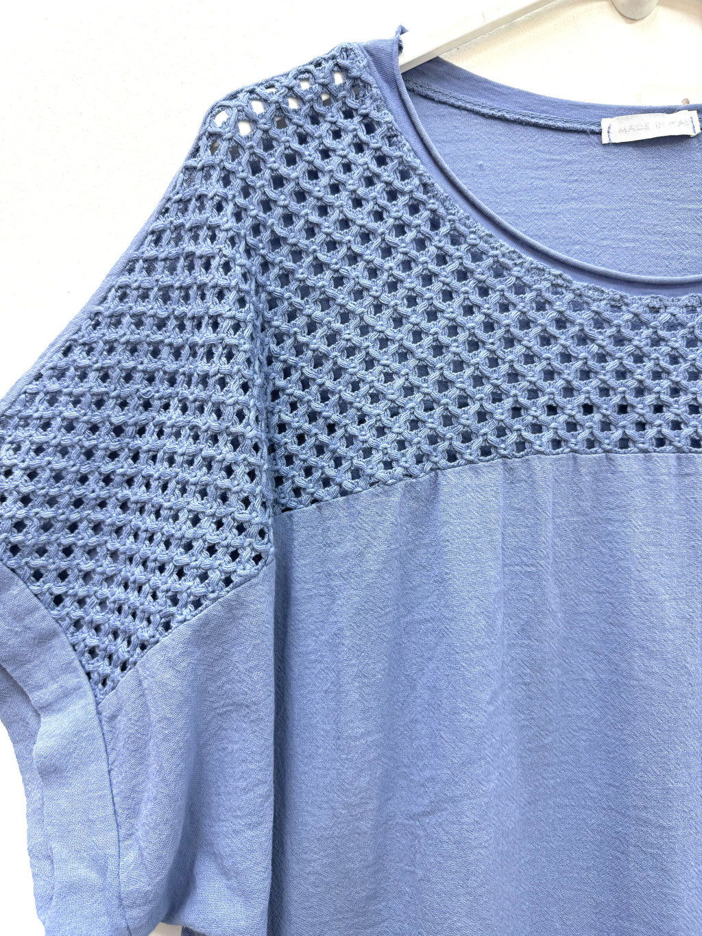 Cotton-linen tunic med openwork topp i Stor Storlek