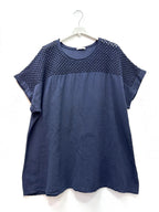 Cotton-linen tunic med openwork topp i Stor Storlek