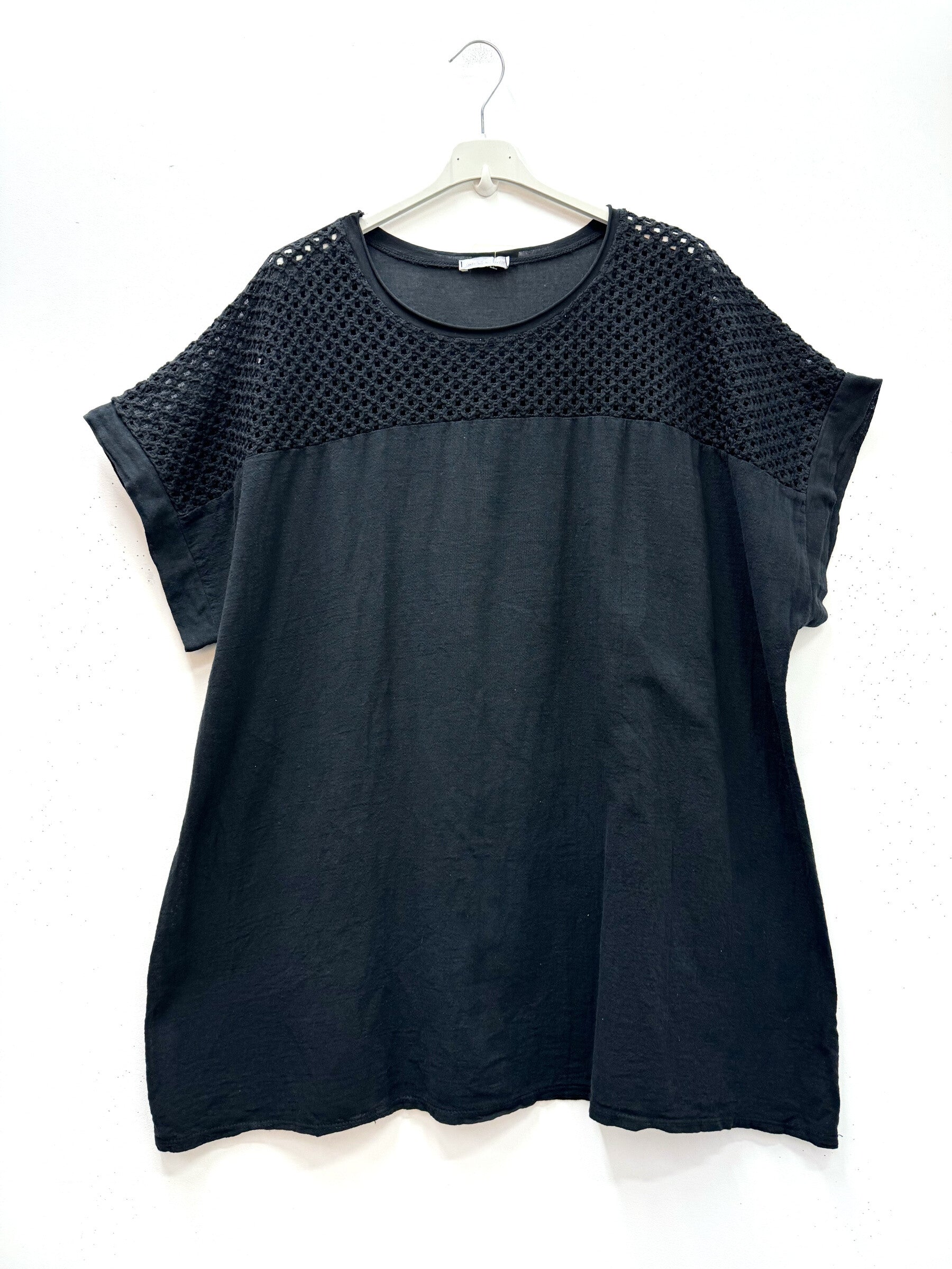 Cotton-linen tunic with openwork top i Stor Storlek