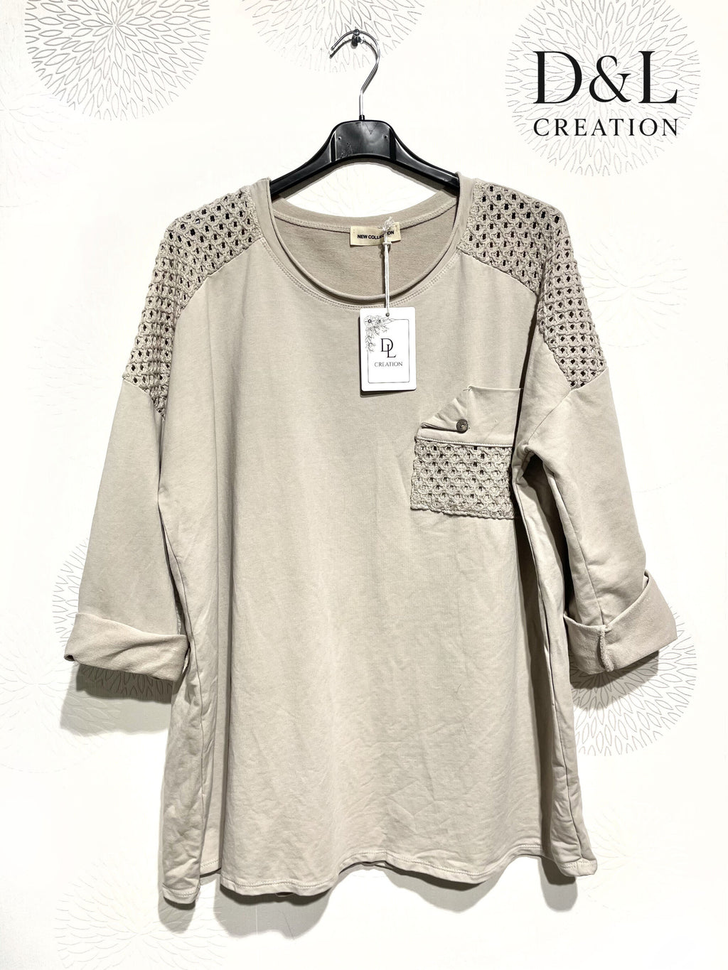 Öppen arbetad stretch bomullstunika i storlekar T38 till T50